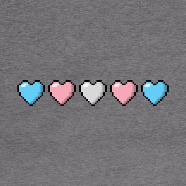 Row of Five Transgender Pride Flag Pixel Hearts by LiveLoudGraphics